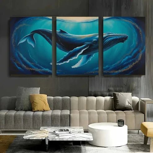 3pcs Blue Whale Canvas Wall Art Canvas Unframed - High Quality Print 100% Australian Made Wall Canvas