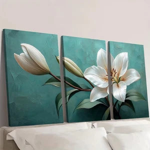 3pcs Elegant White Lily Aesthetic Flower Decor  Wall Art Set Canvas Framed 60x90cm - High Quality Print 100% Australian Made Wall Canvas Ready to Hang