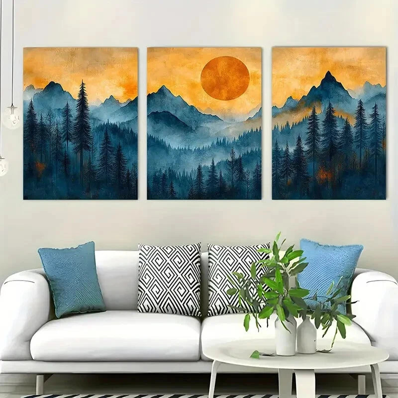 3pcs Mountain Minimalist Forest Abstract Perfect Wall Art Set Canvas Framed 40x60cm - High Quality Print 100% Australian Made Wall Canvas Ready to Hang