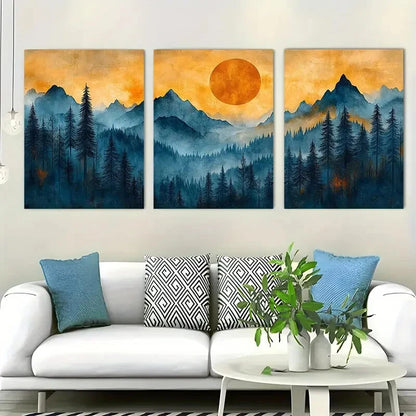 3pcs Mountain Minimalist Forest Abstract Perfect Wall Art Set Canvas Framed 40x60cm - High Quality Print 100% Australian Made Wall Canvas Ready to Hang