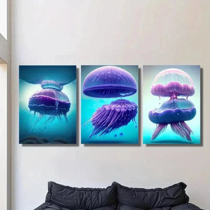 3pcs Jellyfish Decorative Illustrations Wall Art Set Canvas Framed 40x60cm - High Quality Print 100% Australian Made Wall Canvas Ready to Hang
