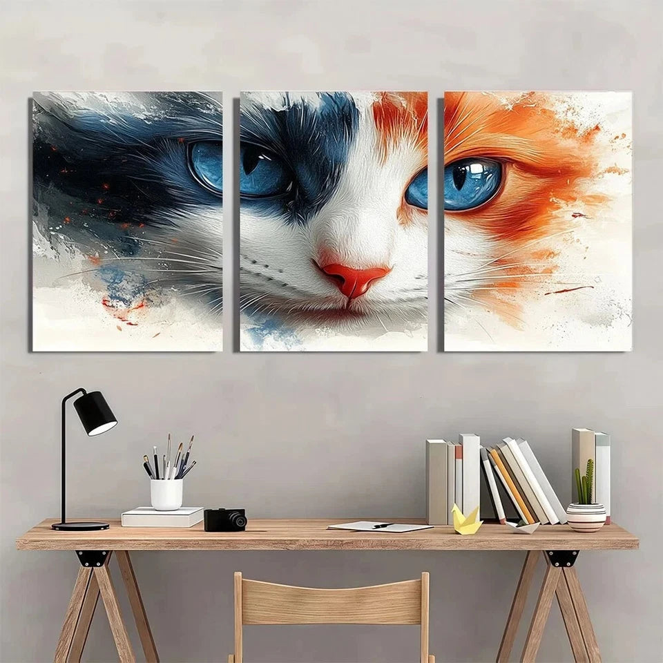 3pcs Vibrant Cat Stunning Blue Eyes Metal Print Ready to Hang Art