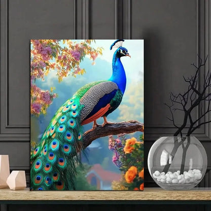 Beautiful Peacock Perched Painting 40x60cm Metal Print Ready to Hang