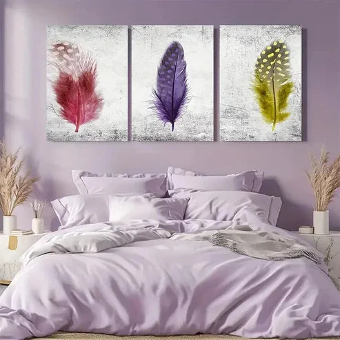 3pcs Colorful Abstract Feather Prints Art Set Canvas Unframed - High Quality Print 100% Australian Made Wall Canvas