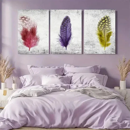 3pcs Colorful Abstract Feather Prints Art Set Canvas Unframed - High Quality Print 100% Australian Made Wall Canvas