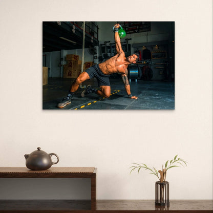 Athletic Man Doing a Kettle bell Get-Up 5mm Plastic Poster Ready to Hang 90x60cm