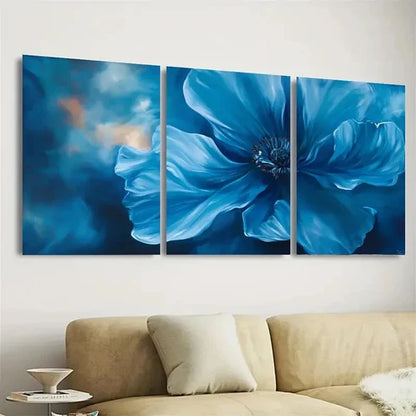 3pcs Blue Abstract Flower Wall Art Canvas Unframed - High Quality Print 100% Australian Made Wall Canvas