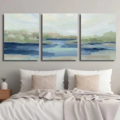 3pcs Vibrant Blue & Green Water Scene Metal Print Ready to Hang Art