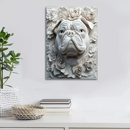 Featuring an English Bulldog Heart Blossoms Painting 40x60cm Metal Print Ready to Hang