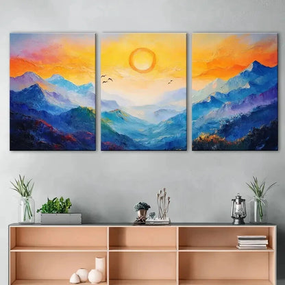 3pcs Sunrise Sun Scenery Series Painting Metal Print Ready to Hang Art