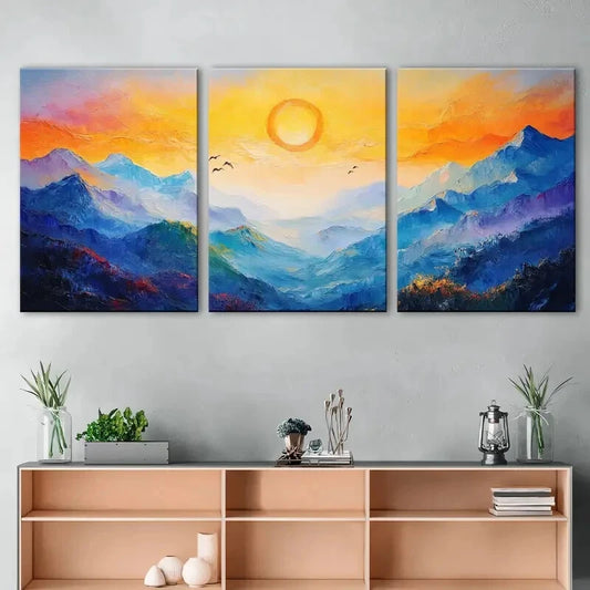 3pcs Sunrise Sun Scenery Series Painting Metal Print Ready to Hang Art