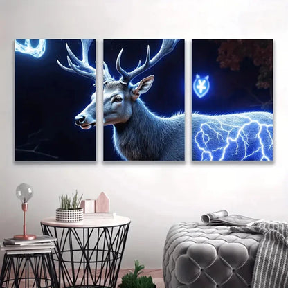 3pcs Blue Deer Mystical Canvas Poster Wall Art Set Canvas Framed 50x70cm - High Quality Print 100% Australian Made Wall Canvas Ready to Hang