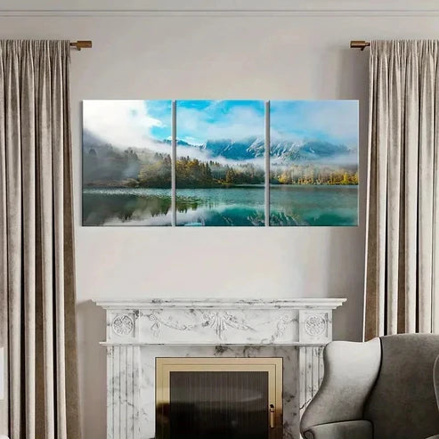 3pcs Lake Mountain Forest Modern Decor Wall Art Canvas Unframed - High Quality Print 100% Australian Made Wall Canvas