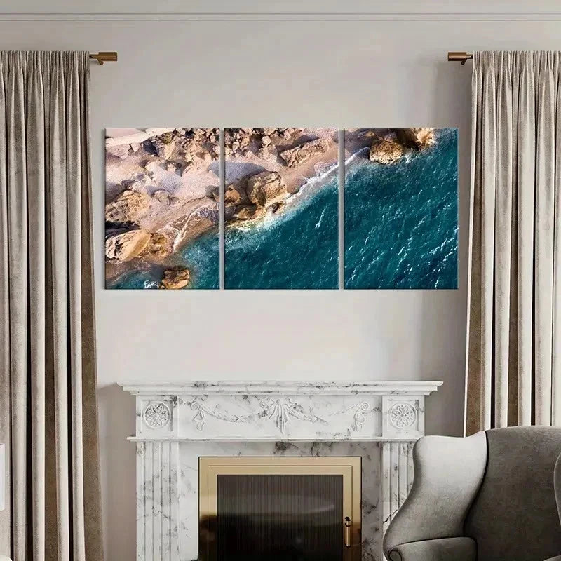 3pcs Sea Waves Coastline Rocks Decor Wall Art Set Canvas Framed 40x60cm - High Quality Print 100% Australian Made Wall Canvas Ready to Hang