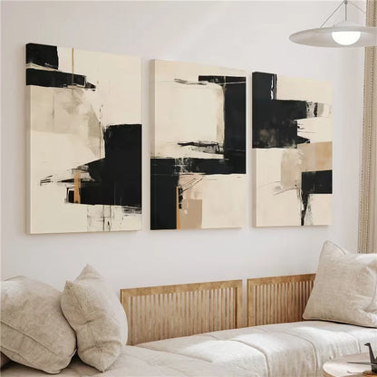 3pcs Black and Beige Abstract Modern Wall Art Set Canvas Framed 50x70cm - High Quality Print 100% Australian Made Wall Canvas Ready to Hang