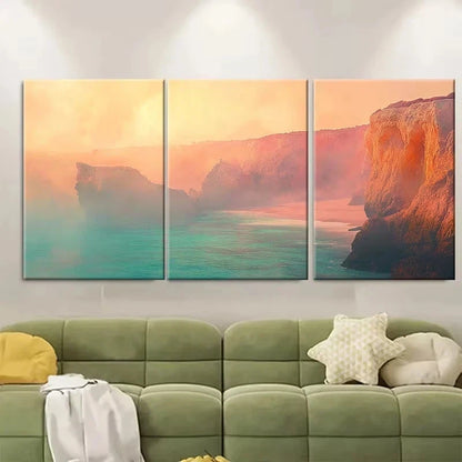 3pcs Haze over the Algarve at Sunrise Wall Art Set Canvas Framed 40x60cm – High Quality Print 100% Australian Made Wall Canvas Ready to Hang