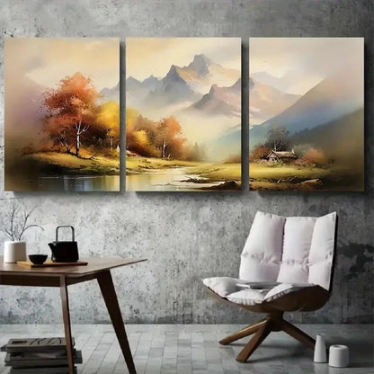3pcs Autumn Vibrant Foliage & Misty Mountains Metal Print Ready to Hang Art