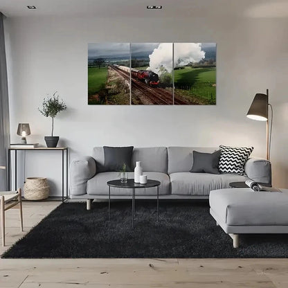 3pcs Vintage Steam Train Green Field Metal Print Ready to Hang Art