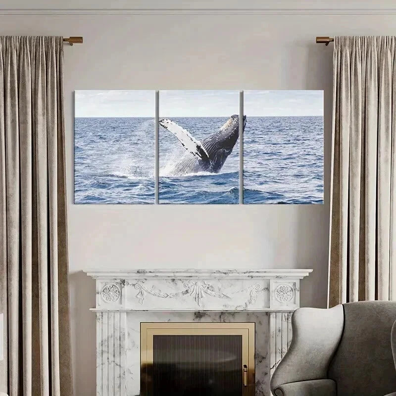 3pcs Sea Life Mammals Whale Portrait Wall Art Set Canvas Framed 40x60cm - High Quality Print 100% Australian Made Wall Canvas Ready to Hang