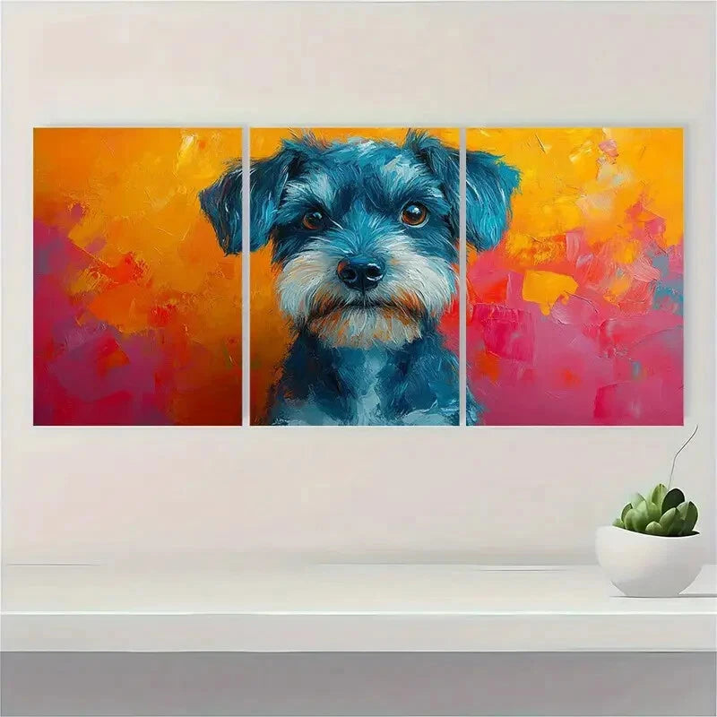 3pcs Abstract Schnauzer Dog Portrait Metal Print Ready to Hang Art