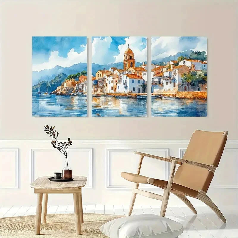 3pcs Spanish Catalonia Home Countryside Wall Art Set Canvas Framed 50x70cm - High Quality Print 100% Australian Made Wall Canvas Ready to Hang
