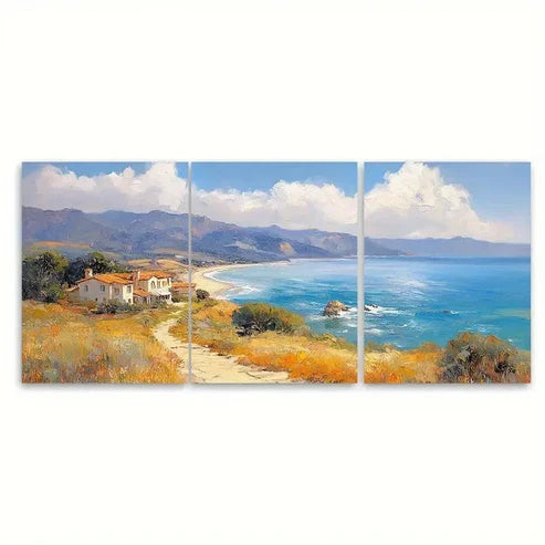 3pcs Monterey Bay Oil Painting California OI Wall Art Set Canvas Unframed - High Quality Print 100% Australian Made Wall Canvas