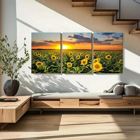 3pcs Sunflower in the Sunshine Nature Scenery Wall Art Set Canvas Framed 40x60cm - High Quality Print 100% Australian Made Wall Canvas Ready to Hang