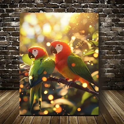 Parrot Playing Together on a Sunny Savannah Painting 40x60cm Metal Print Ready to Hang