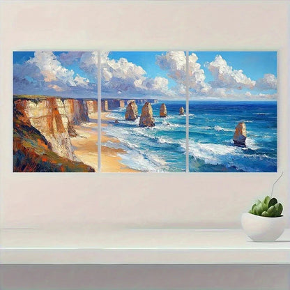 3pcs Vibrant Travel Cliffs and Seas Metal Print Ready to Hang Art