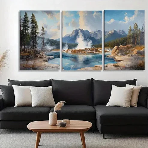3pcs Majestic Yellowstone Geyser Lands Perfect Wall Art Canvas Unframed - High Quality Print 100% Australian Made Wall Canvas