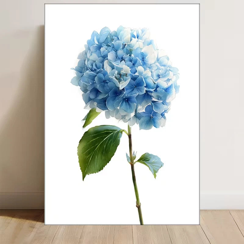 Light Blue Watercolor Hydrangea Floral 60x90cm Metal Print Ready to Hang
