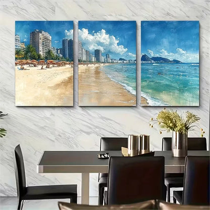 3pcs Copacabana Beach Metal Print Ready to Hang Art