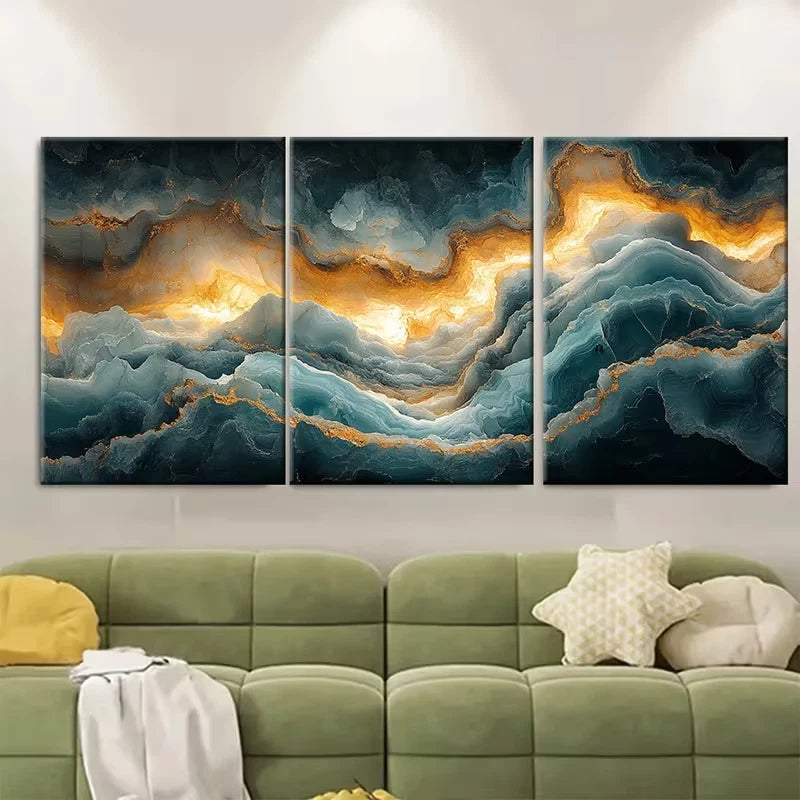 3pcs Ethereal Marble Caves Patagonia Chile Wall Art Set Canvas Framed 60x90cm - High Quality Print 100% Australian Made Wall Canvas Ready to Hang