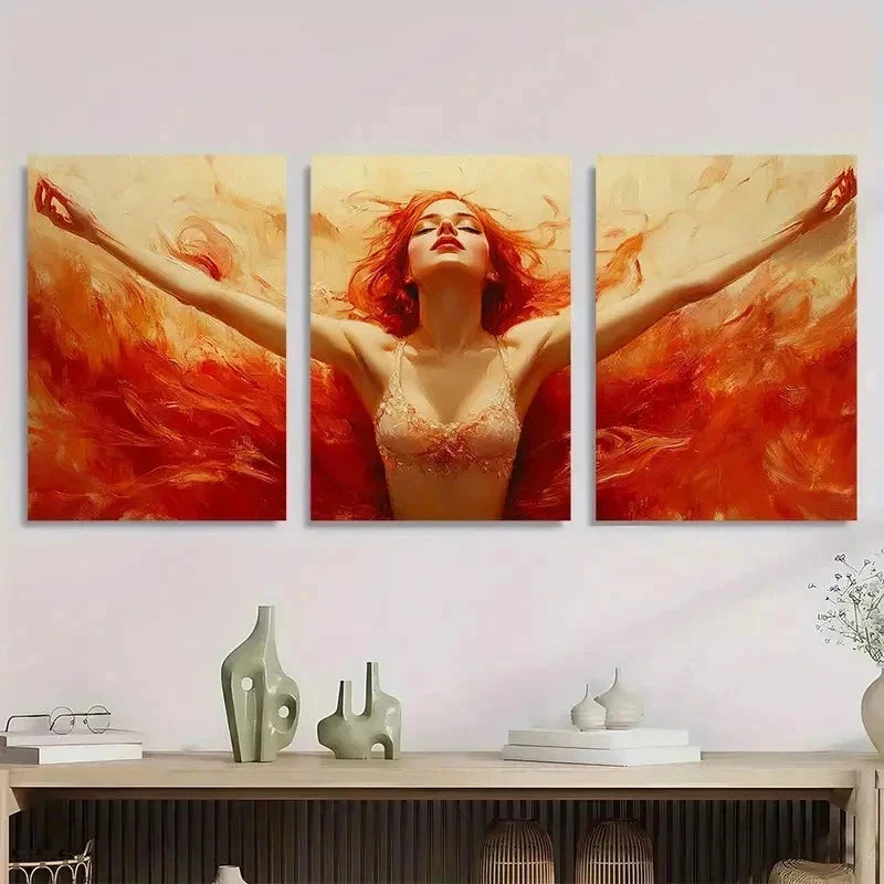 3pcs Ballet Dancer Red Hair Ballerina Perfect Wall Art Set Canvas Framed 40x60cm - High Quality Print 100% Australian Made Wall Canvas Ready to Hang