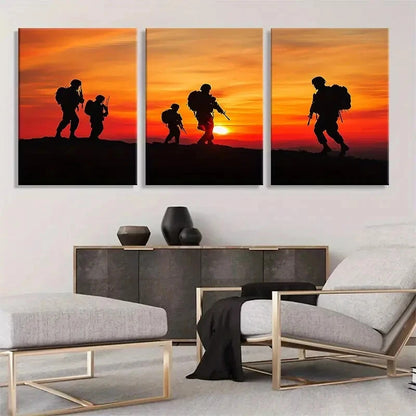 3pcs Military Soldiers Sunset Patriotic Perfect Wall Art Set Canvas Framed 40x60cm - High Quality Print 100% Australian Made Wall Canvas Ready to Hang