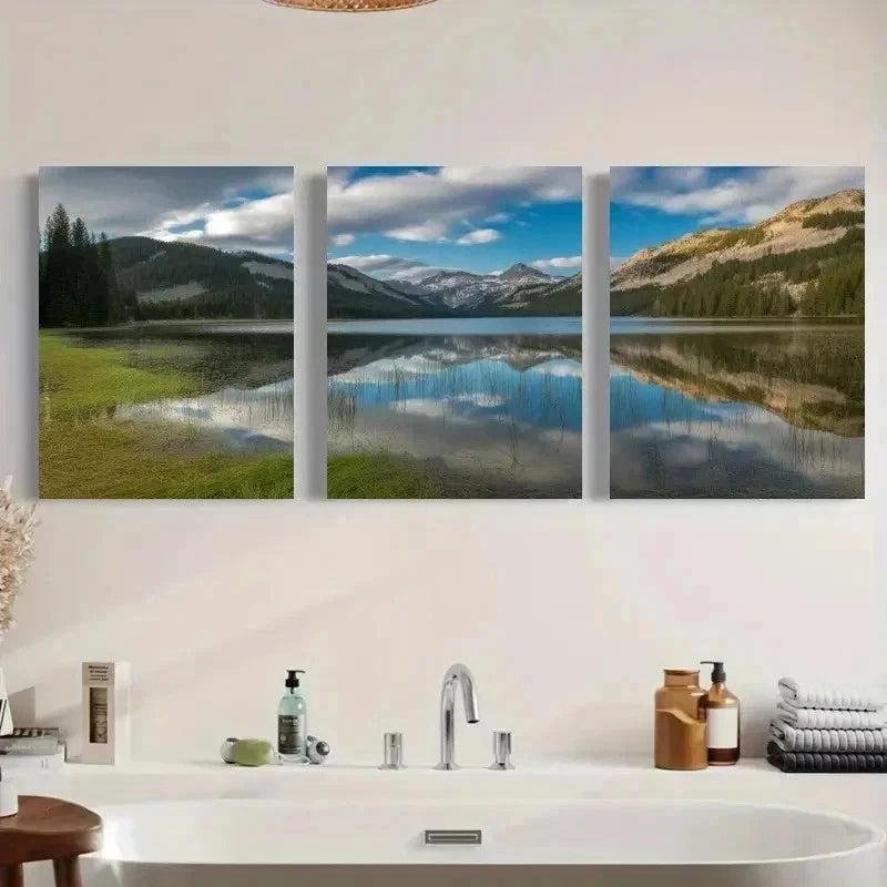 3pcs Mountain & Pine Tree Reflection Wall Art Set Canvas Framed 40x60cm - High Quality Print 100% Australian Made Wall Canvas Ready to Hang
