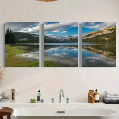 3pcs Mountain & Pine Tree Reflection Wall Art Set Canvas Framed 40x60cm - High Quality Print 100% Australian Made Wall Canvas Ready to Hang