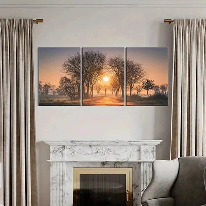 3pcs Sunset Through Trees Painting Wall Art Set Canvas Framed 40x60cm - High Quality Print 100% Australian Made Wall Canvas Ready to Hang