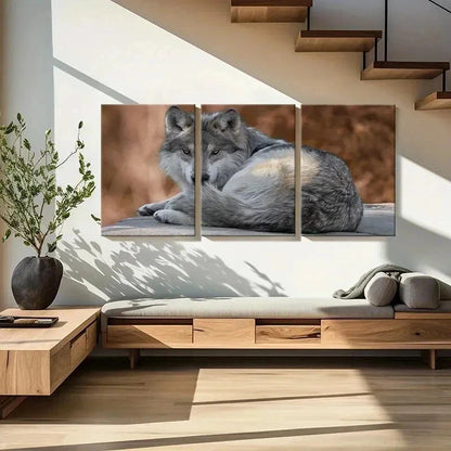3pcs Wolf Sitting on the Ground Modern Wall Art Set Canvas Framed 40x60cm - High Quality Print 100% Australian Made Wall Canvas Ready to Hang