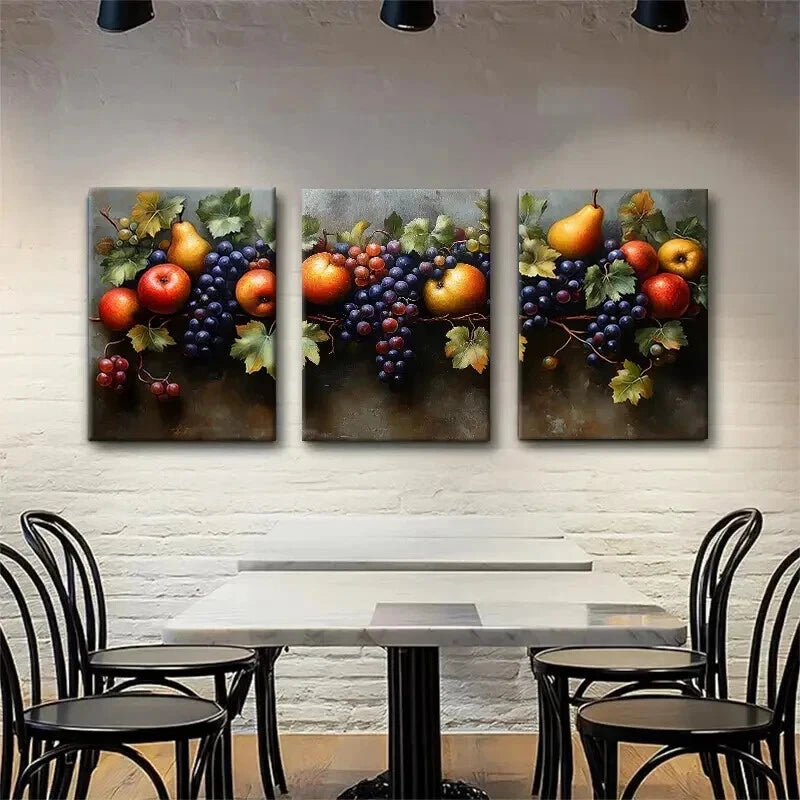 3pcs Classic Still Life Grapes Apple Perfect Wall Art Set Canvas Framed 40x60cm - High Quality Print 100% Australian Made Wall Canvas Ready to Hang