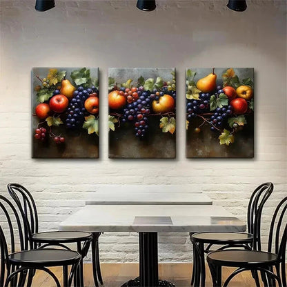 3pcs Classic Still Life Grapes Apple Perfect Wall Art Set Canvas Framed 40x60cm - High Quality Print 100% Australian Made Wall Canvas Ready to Hang