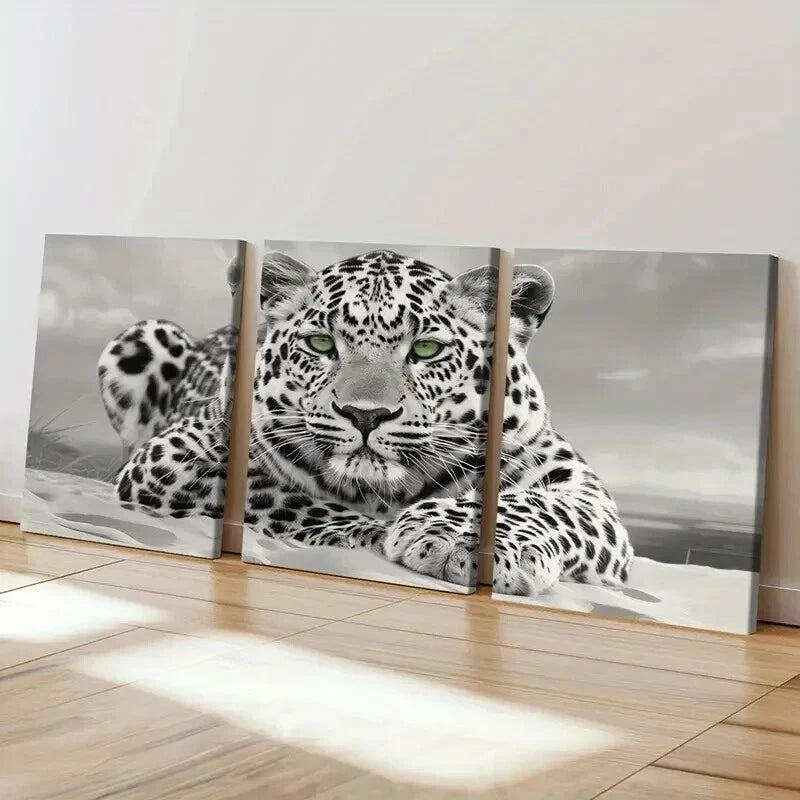 3pcs Leopard Animal Artistic in Beach Landscape Wall Art Set Canvas Framed 40x60cm - High Quality Print 100% Australian Made Wall Canvas Ready to Hang