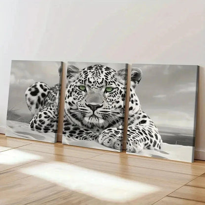3pcs Leopard Animal Artistic in Beach Landscape Wall Art Set Canvas Framed 40x60cm - High Quality Print 100% Australian Made Wall Canvas Ready to Hang