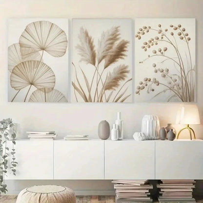 3pcs Dandelion Pampas Grass & Reed Leaves Metal Print Ready to Hang Art