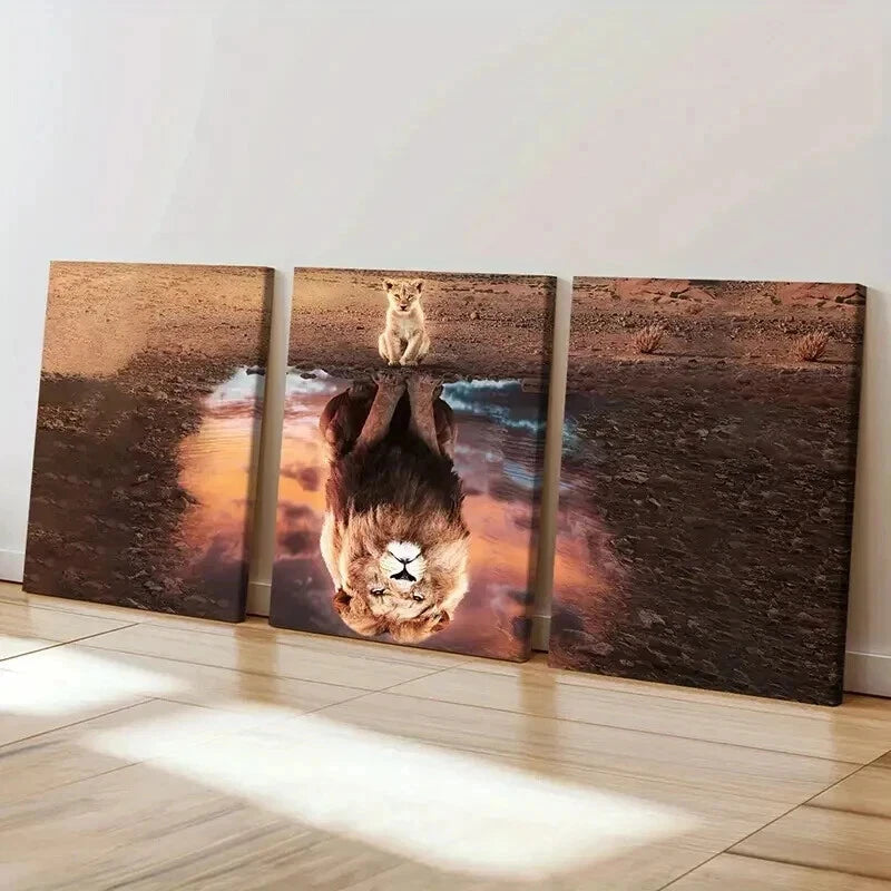 3pcs Lion Animal Theme Inspirational Wall Art Set Canvas Framed 40x60cm - High Quality Print 100% Australian Made Wall Canvas Ready to Hang