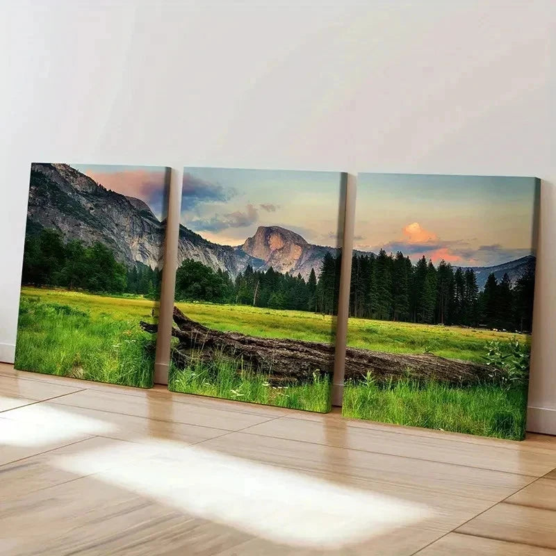 3pcs Mountains Grass Dead Trees Painting Wall Art Set Canvas Framed 40x60cm - High Quality Print 100% Australian Made Wall Canvas Ready to Hang