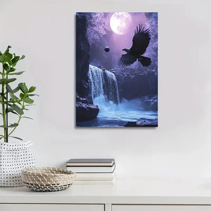 Cyberpunk Eagle & Waterfall Scene Painting 40x60cm Metal Print Ready to Hang