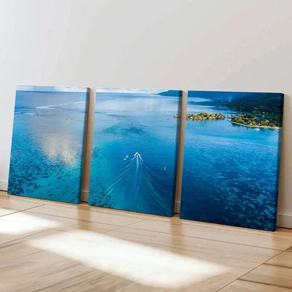 3pcs Sea Ocean Island Boat Modern Wall Art Set Canvas Framed 40x60cm - High Quality Print 100% Australian Made Wall Canvas Ready to Hang