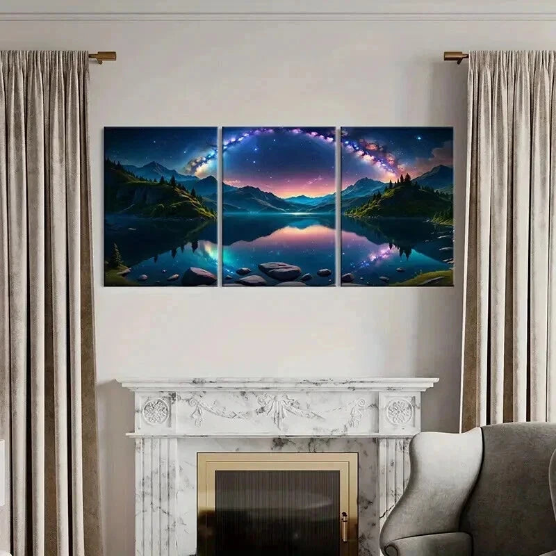 3pcs Starry Sky Milky Way Fantasy Landscape Wall Art Set Canvas Framed 40x60cm - High Quality Print 100% Australian Made Wall Canvas Ready to Hang