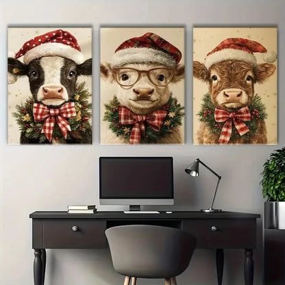 3pcs Farm Animal Caramel Tones Metal Print Ready to Hang Art